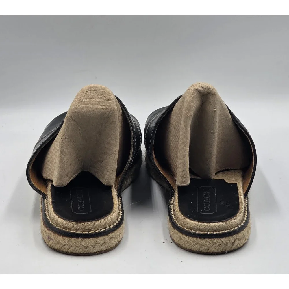 COACH Lola Espadrille Slide Sandals Black Leather Women's 8B J 237